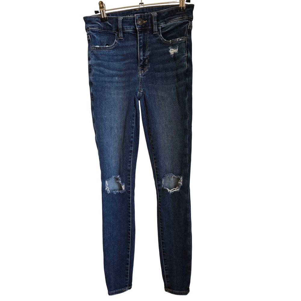 American Eagle Womens Distressed Ripped Knees Hi Rise Jeggngs